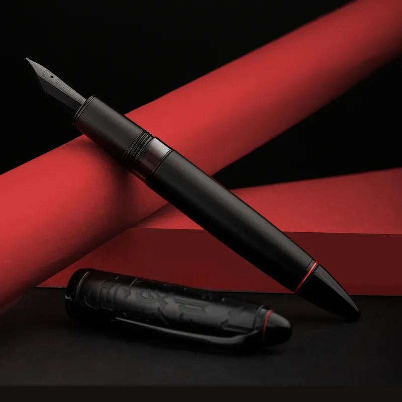 HongDian N6 Penna stilografica a pistone nero Resina EF/F/Pennino a coltello lungo Bellissimo siluro Nuvola Sigillo Tappo Affari Ufficio Scrittura 220812