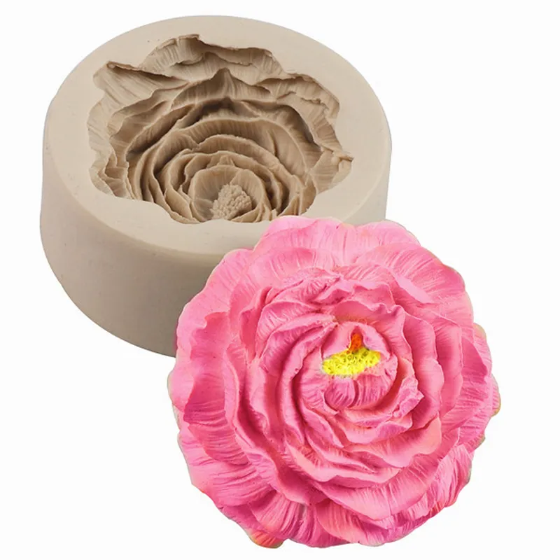 Moule de bougie d'aromathérapie fleur de pivoine moule en Silicone 3D pour savon parfumé plâtre bricolage artisanat décoration de cuisson 220721