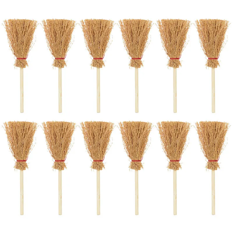 Mini Broom Witch Straw Brooms DIY Hanging Ornaments for Halloween Party Decoration Costume Props Dollhouse Accessories 220816
