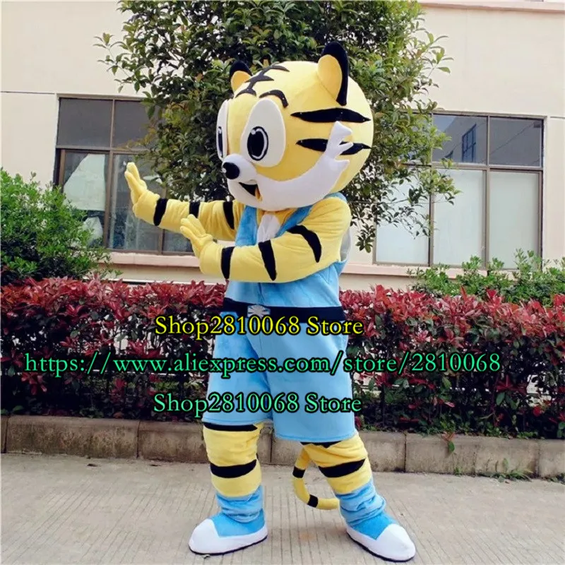 Costume de poupée de mascotte Costume de mascotte de tigre jaune noir peau rayée grands yeux dessin animé Costume d'animal fête Halloween fête événement 1222