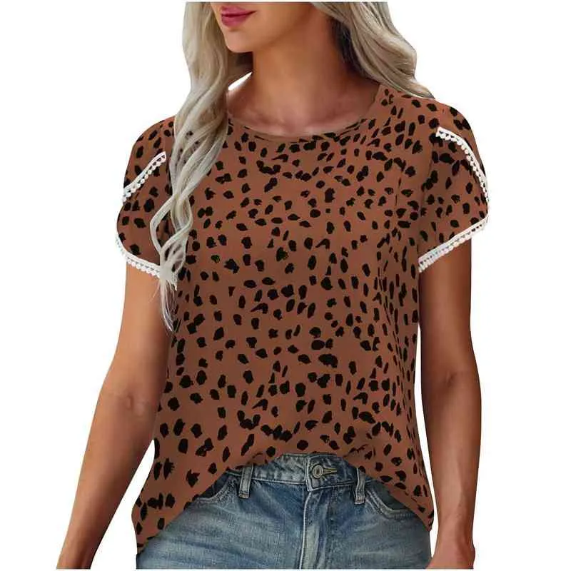 Moda Donna Estate Polka Dot Stampa T-Shirt Patchwork Design Ruffles Decor O-Collo Manica volante Camicia allentata casual Tunica Top L220705