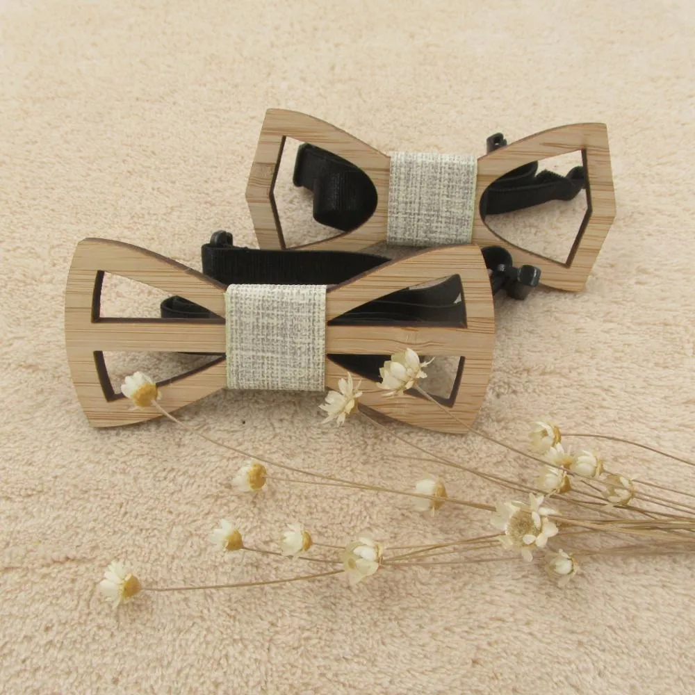Children Kids Boys Clip On Tie For Wedding Pre Party Tied Clip Child Neck Bamboo Wooden Ties Wholesale