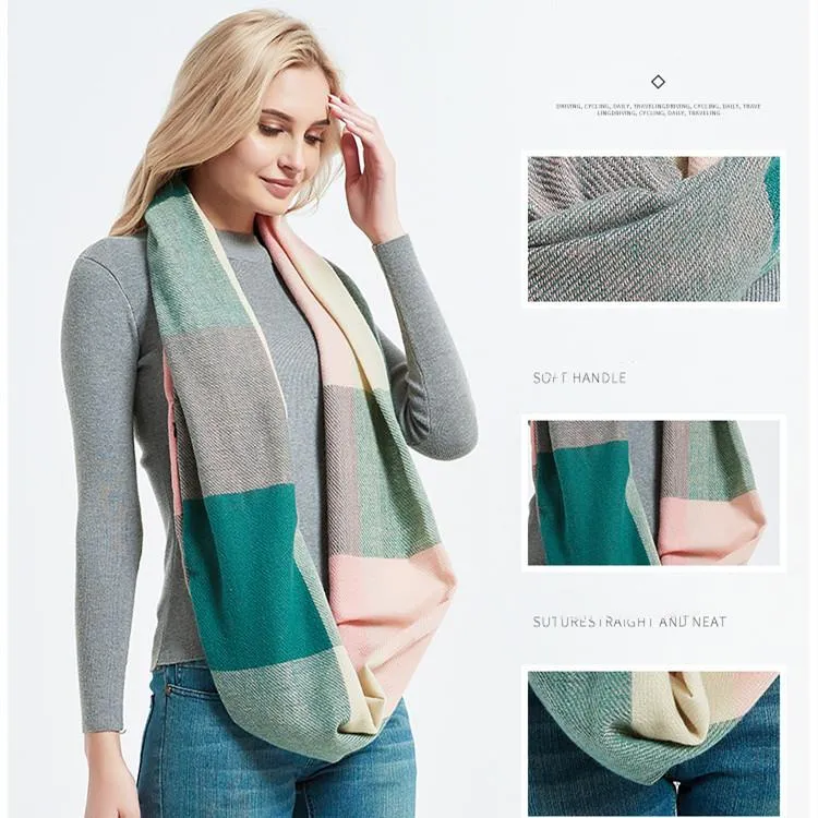 Plaid winter scarf with knitted Warm Convertible Journey Women&Man Wrap Secret Hidden Zipper Pocket infinity