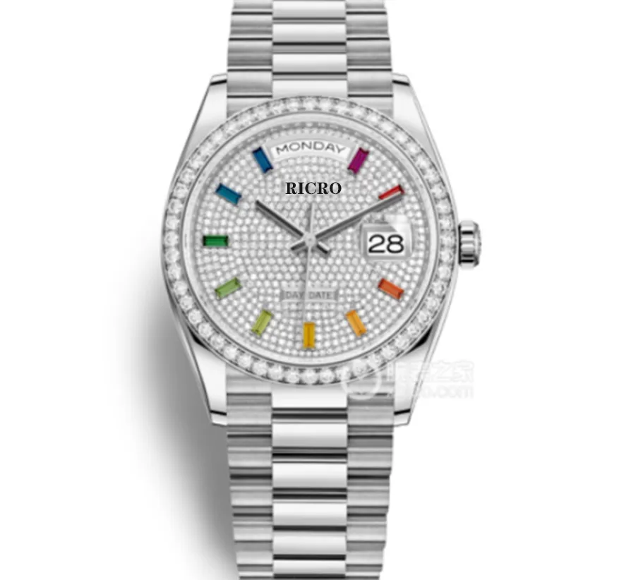 Automatyczny zegarek dla kobiet 36 mm Diamentowy ramka szafirowa twarz Rainbow Square Diamond Ding ding ze stali nierdzewnej rabat Wodoodporność 235m