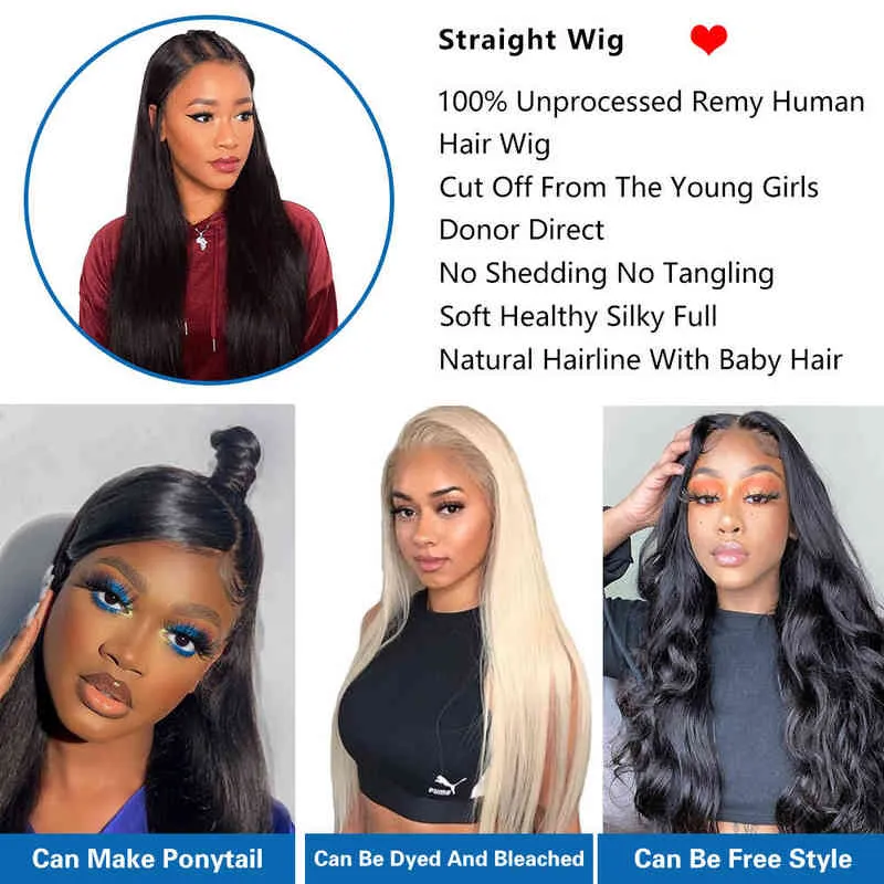 13x6 Lace Frontal Wig 30 Inch 5x5 Closure 13x4 Human Hair Straight Front s 220608