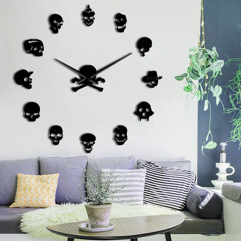 Várias cabeças do crânio adesivo decorativo grande esqueleto morto crânio Modern Novelty Gift Custom DIY Big Wall Clock 220615