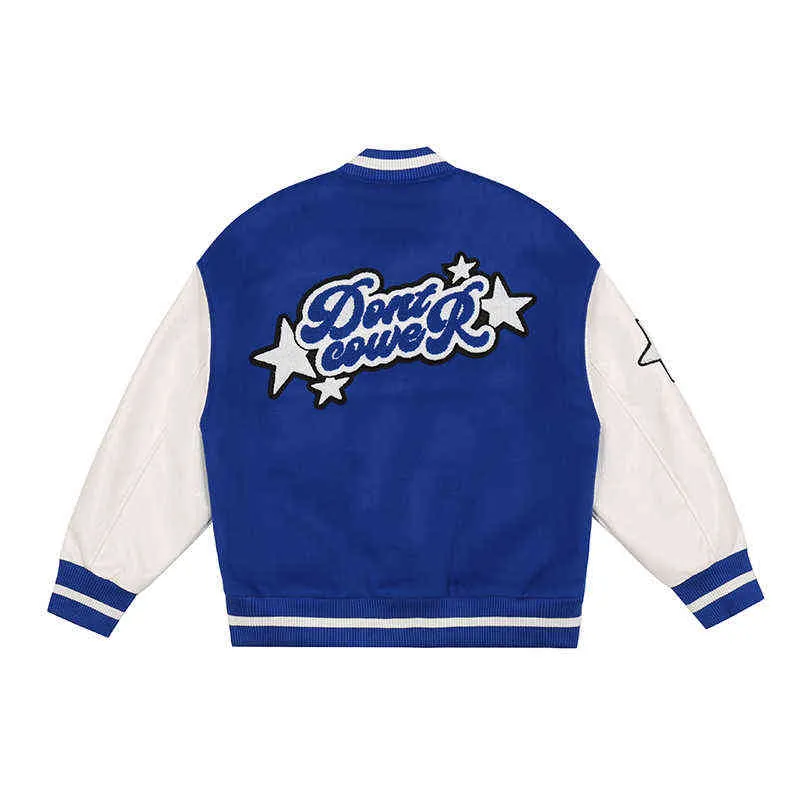 Giacca da baseball vintage college hip-hop da uomo Furry Stars lettere ricamo patchwork giacche Harajuku College donna cappotti unisex T220816