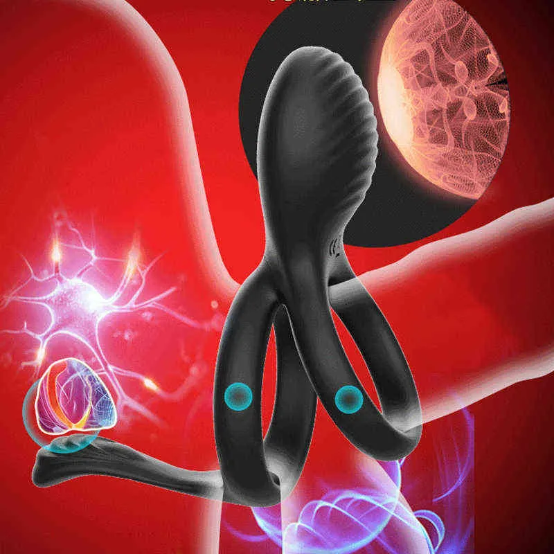 Nxy Cockrings New Vibrating Penis Ring Dual Cock Testicle Massager Clitoris Stimulate Anal Vibrator Sex Toys for Men Couple 220505
