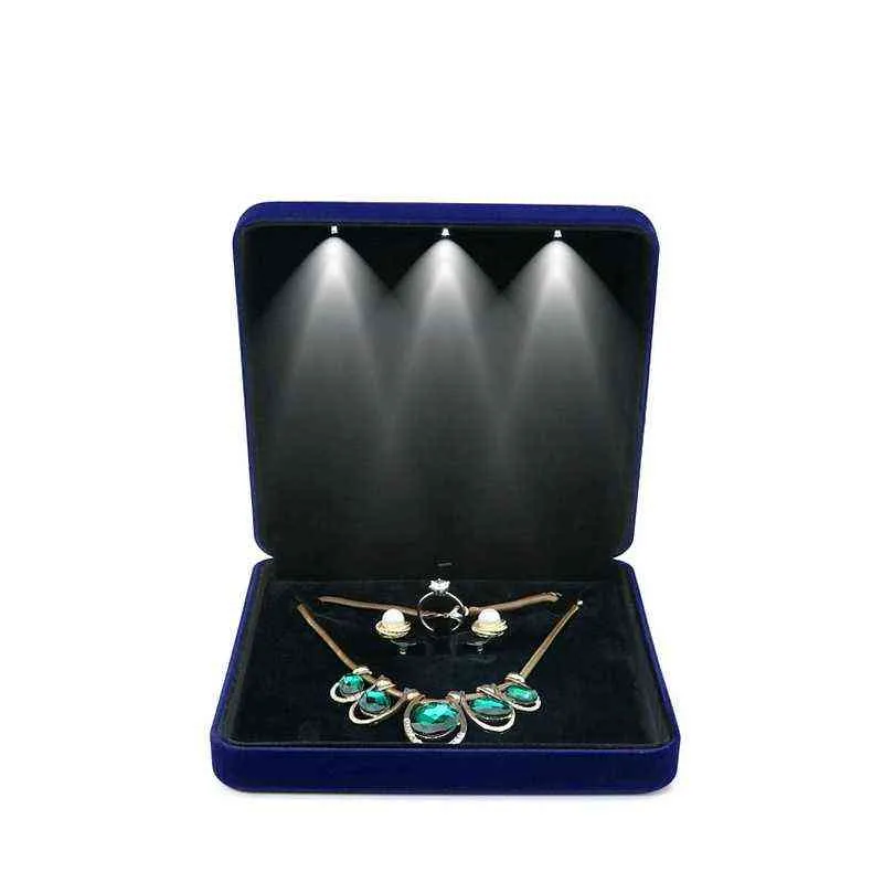 Velvet LED Light Jewelry Set Collo Brincos Brincos de Jóias de Jóias Exibição de Presente de Armazenamento de Armazenamento com H220505 Custom