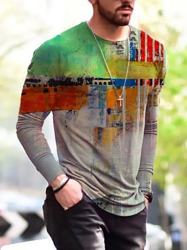 Herbst Herren Übergroße Vintage Langarm T-shirts Mode Harajuku Ethnische Gedruckt O Kragen T-shirt Playeras Hombre 220728