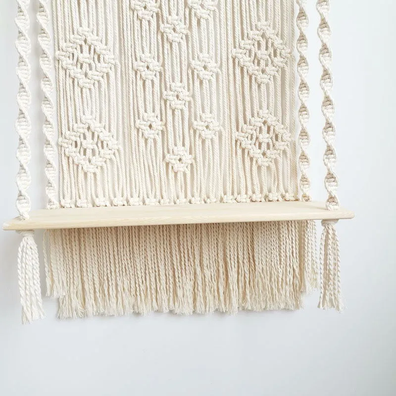 Handgjorda Dekorativa Bomull Rope Macrame Vävning Vägg Hängande Arrangör Hylla För Planter Hängare Boho Heminredning