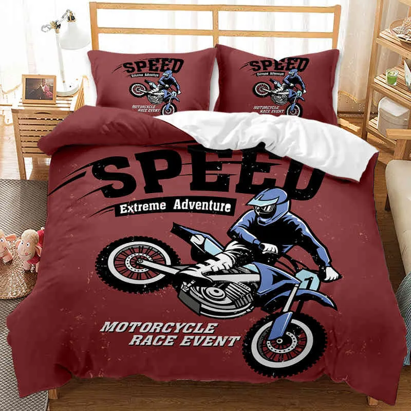 Motocross Rider Bedding Set Extreme Sports Däcke Cover For Children Children Teens Motorcykel med Dirt Bike Quilt