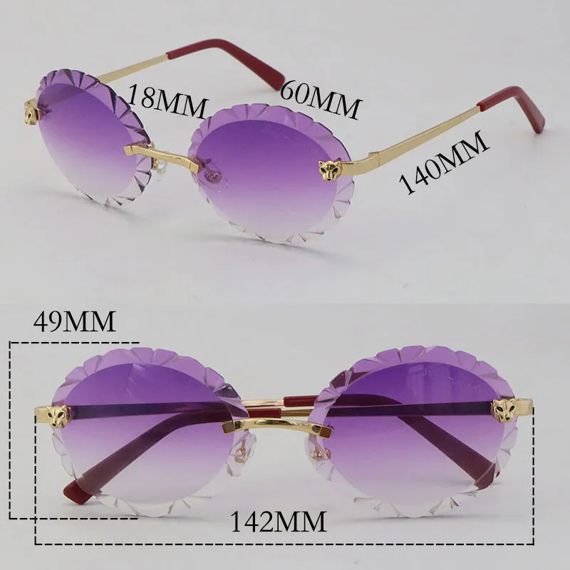 New Model Men Women Rimless Roughlize Round Round Round Series Cheetah Series Diamond Cut Lens Outdoors Driving Graving Design F2667