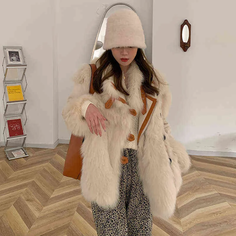 2021 autumn winter new imitation fur coat for women mid-length two-sided wear parka fashion chic double faced faux fur jacket T220716