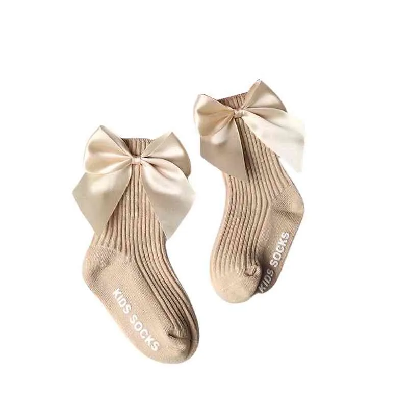 Nouveau-né Bébé Enfants Chaussettes Antidérapant Tube Moyen Chaussettes Avec Arc Été Confort Respirant Année Bébé Filles Accessoires J220621