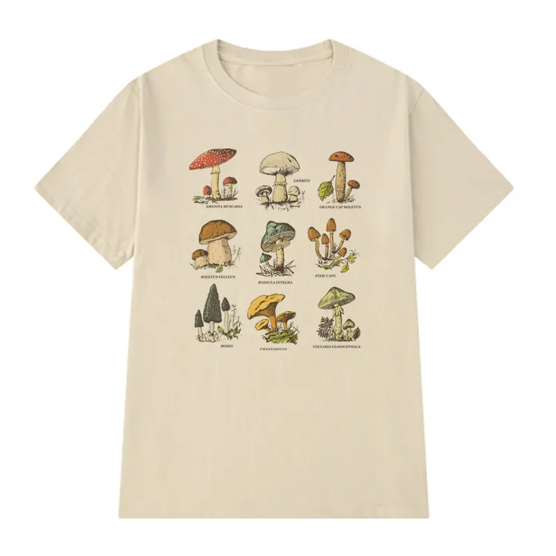 Vintage Fashion Mushroom Print Oversized T Shirt Egirl Grunge Aesthetic Streetwear Graphic Tees Women Tshirts Cute Tops Clothes 220526