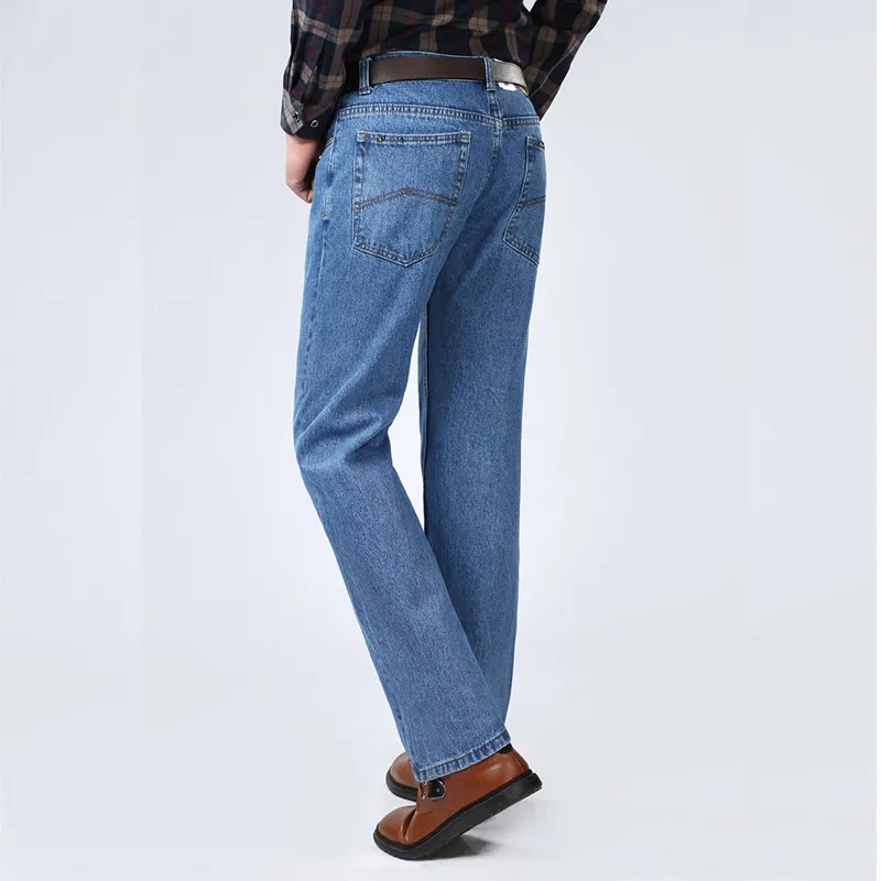 Jeans maschili 100% cotone a vita alta dritto classico blu autunno casual denim pants di qualità tuta morbida 220328