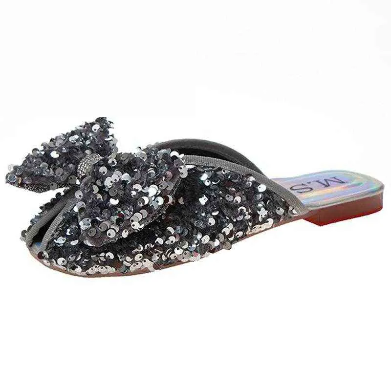 Slippers Low Women Summer Loafers Female Shoes Cover Toe Slides Fashion Soft Flat Luxury Bling Rubber Pu Basic 220329