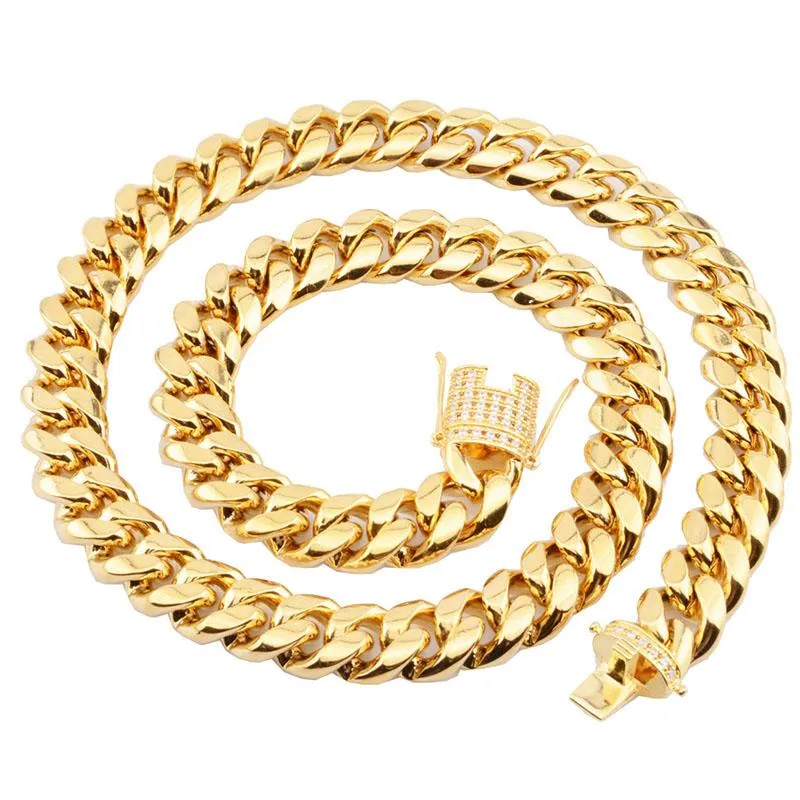 Ketten 6-18mm Breite Edelstahl Kubanische Miami Halsketten CZ Zirkon Box Lock Große Schwere Goldkette Für Männer Hip Hop Rock SchmuckChain216v