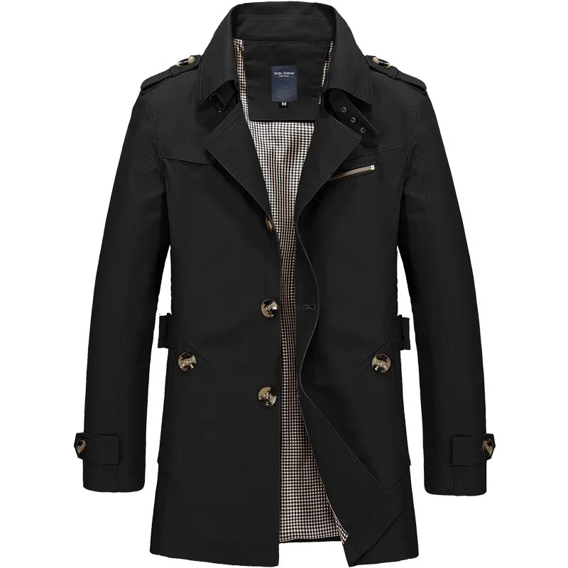 EAOVNI MENS Affärsjacka Mode Höst Män Lång Bomull Brottare Jackor Overcoat Man Casual Vinter Trench Outwear Coat 220406