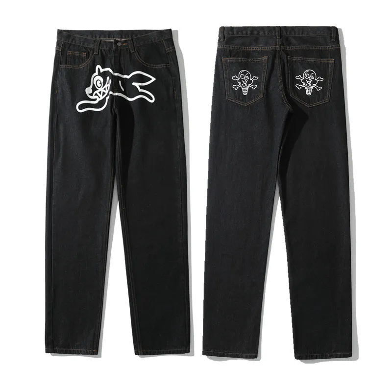 Ropa Dog Print Streetwear Herr Hip Hop Baggy Jeans Byxor Y2K Kläder Raka Lösa Goth Denim Byxor Pantalones Vaqueros 220720