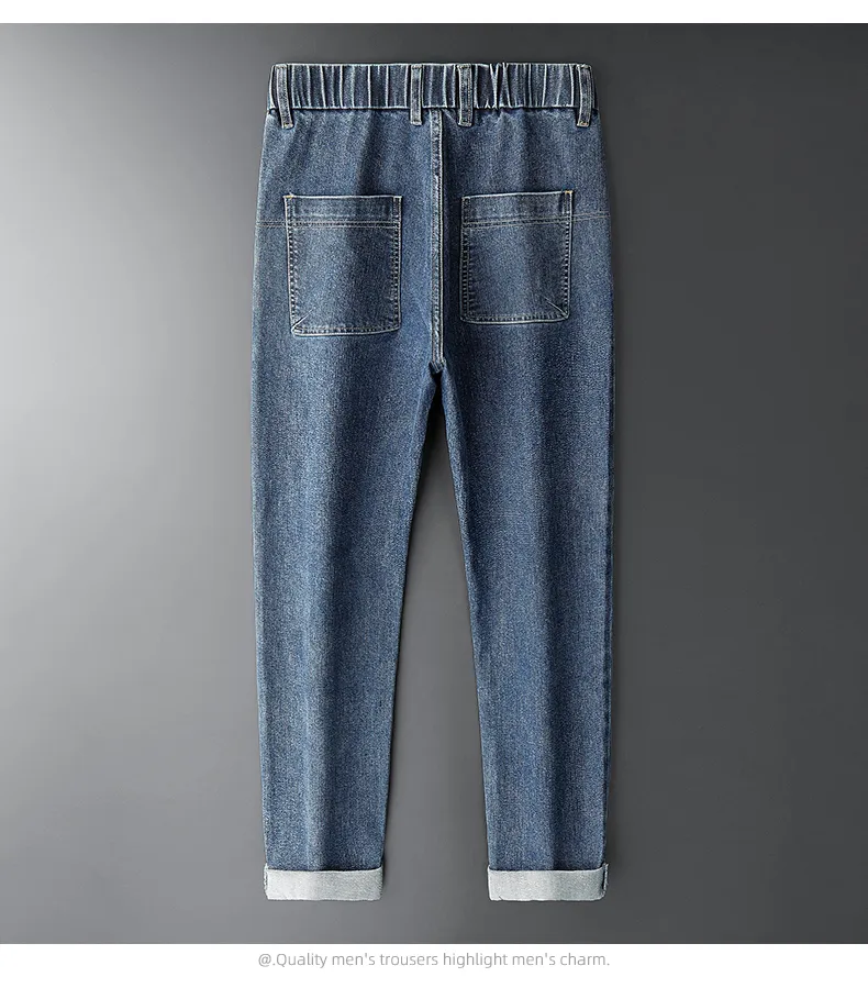Märke denim jeans för män höst bomull lösa raka kläder män mjuk tjock casual fotledslängd herr jeans byxor cx220401
