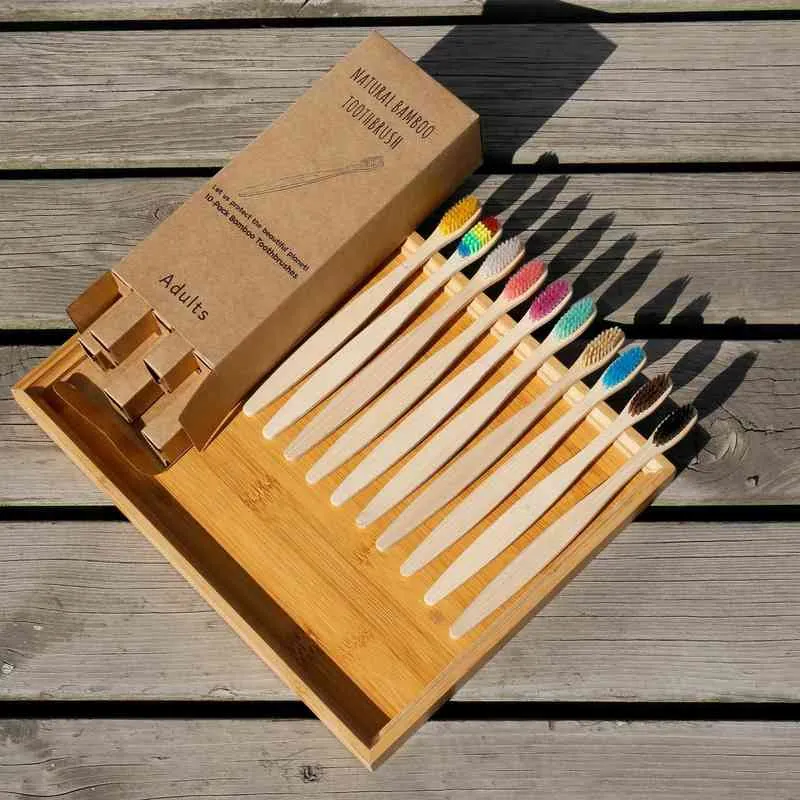 Colorful Toothbrush Natural Bamboo Tooth Brush Set Soft Bristle Charcoal Teeth Eco Toothbrushes Dental Oral Care 220513