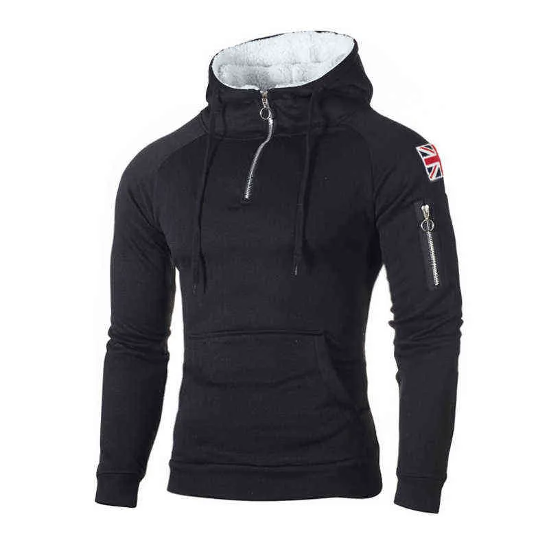 Autunno Zipper Neck Hoody Felpe in pile a maniche lunghe da uomo Maglioni Tasca adesivo Scaldino invernale Running Sportswear 3XL L220730