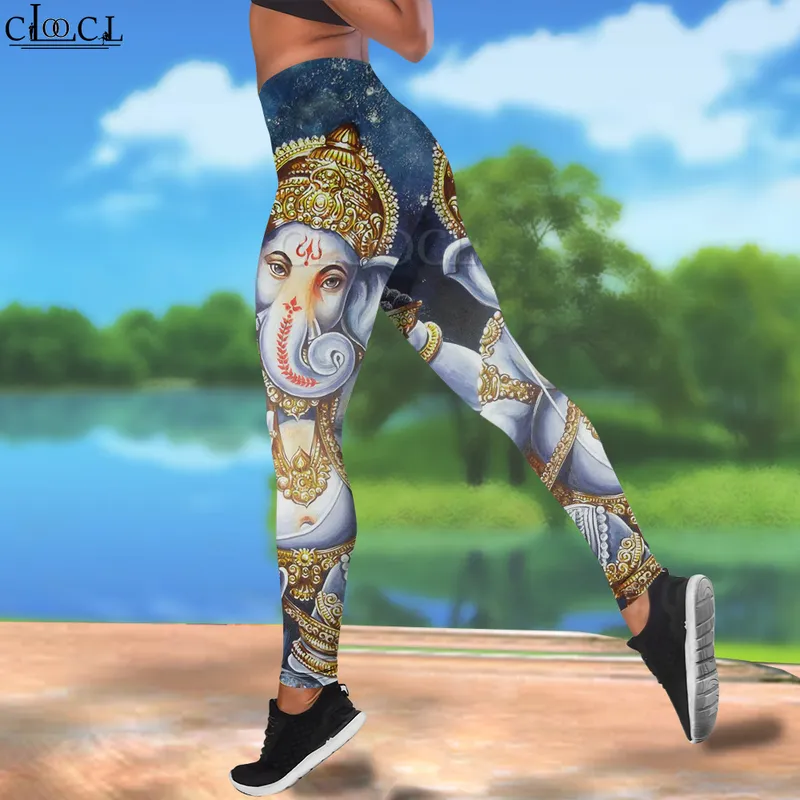 Femmes Leggings indien dieu Ganesha imprimé taille haute élasticité 3D Legging Cosplay femme pour pantalon de Jogging en plein air W220616