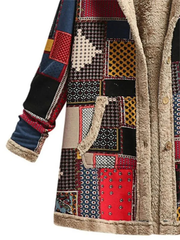 غطاء محطّن Longsleeved Pring Plush Coat Disual Retro Coating Salting Jacket for Women Winter Stack
