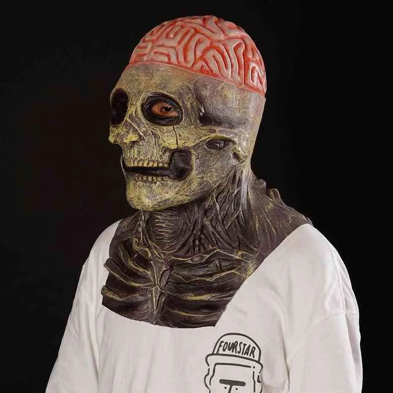 Straszna maska ​​czaszka magiczna czapka horror nagi mózg zombie lateks Halloween impreza maskarada cosplay okropny pełna twarz nakrycia głowy L2205302255555518