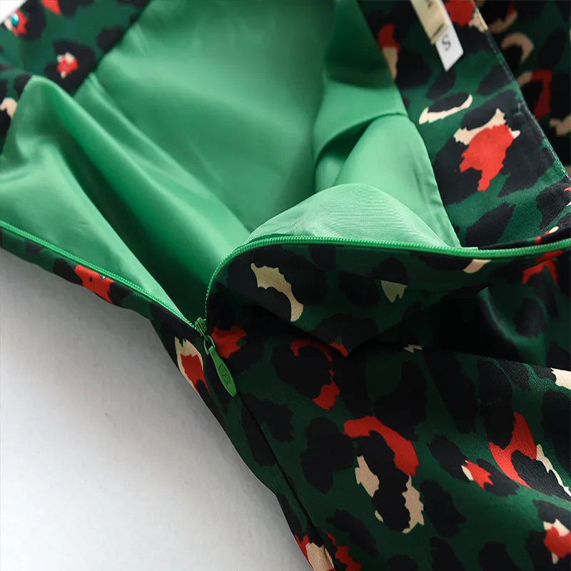 Красочный леопардовый принт длинной юбкой Женщины Дамы зеленая высокая талия Сплит A-Line Maxi женский 220317