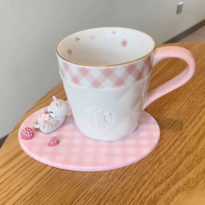 Starbucks Ceramic Cup Limited Edition Pink Cherry Blossom rhombic pattern mark powder platinum cherry petal nameplate coffee cup