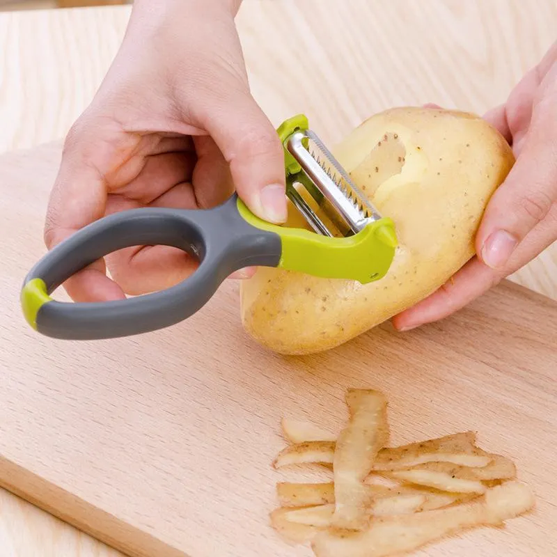 Fruktgrönsakskalare Multifunktion Tool Potato Apple Grater Rostfritt stål 2 Blad Slicer Cutter Tool för kök
