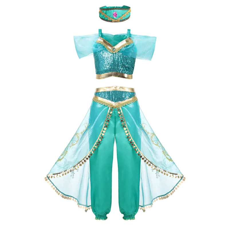 Жасмин нарядить Aladdin Princess Girl Fancy Costume for Kids Baby Halloween Complay Party Clothing День день рождения 220519