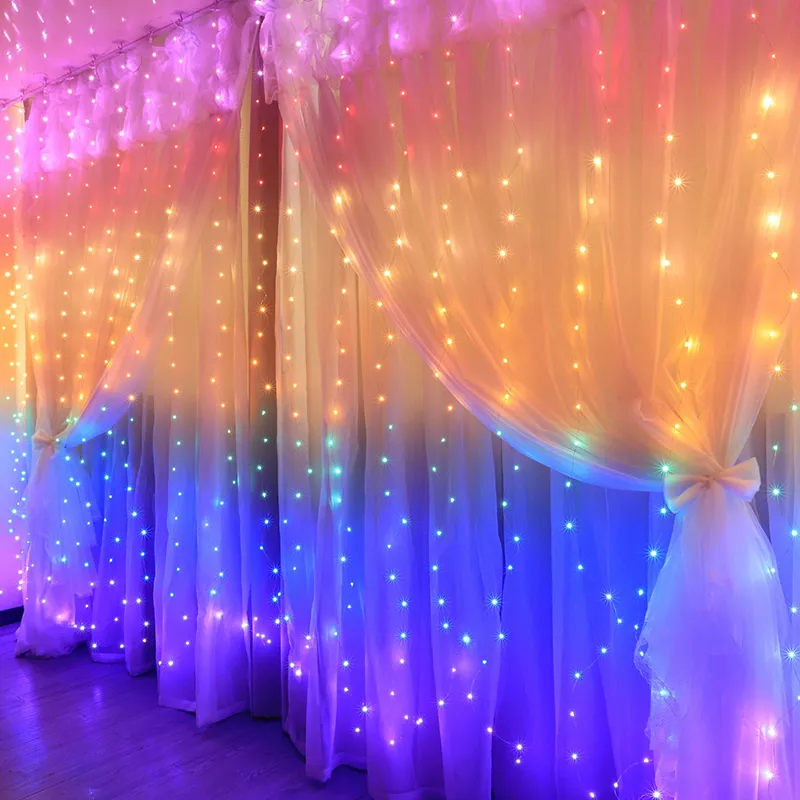 Rainbow Curtain Light LED String Garland Fairy Icicle Decorative Lights for Christmas Party Bedroom Wall Wedding Window Decor 220408