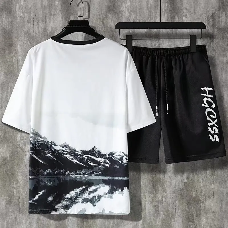 Summer Fashion Print Tracksuit Men 2022 Harajuku T Shirts Sets Casual Mens Outfit Suit Breathable TShirts and Shorts Set