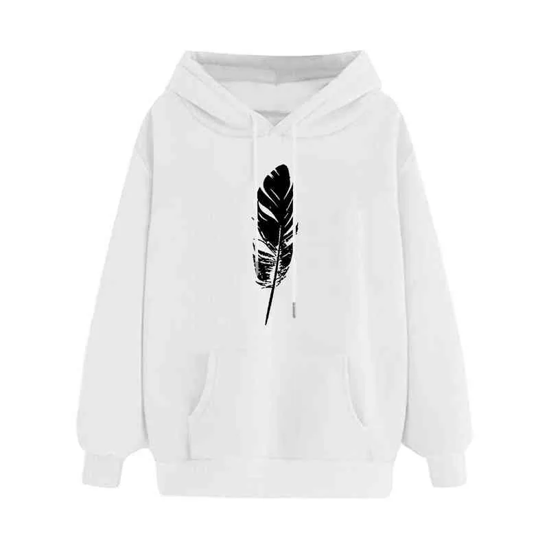 Nouveau Automne Blanc Plume Imprimé À Capuche Mode Hommes Femmes Sweats À Capuche Surdimensionné Harajuku Survêtement Mâle Kpop Vêtements L220704