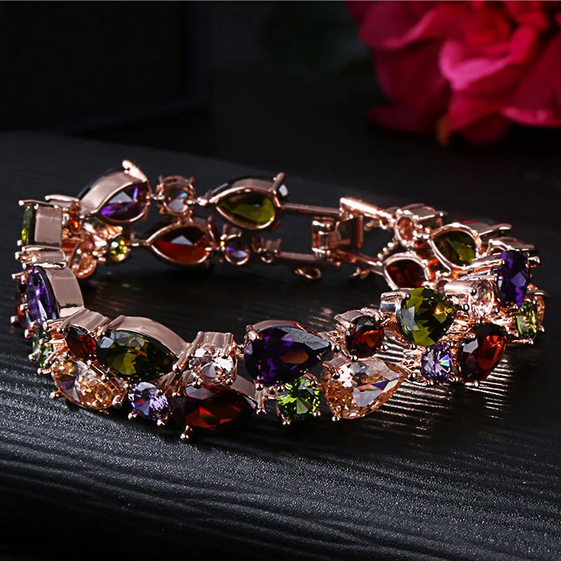 HUAMI Rose Gold for Women Bangle Fine Jewelry Charms Colorful Shine Zircon Ins Luxury Bracelet Pulseras Mujer 220721