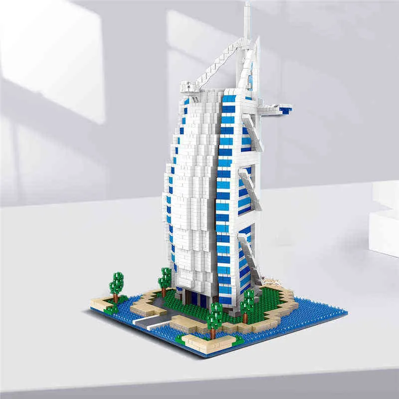 ブロックワールドアーキテクチャダイヤモンドビルディングブロックBurj al Arab Hotel 3D Model DIY Mini Bricks Toys for Children Gifts T230103