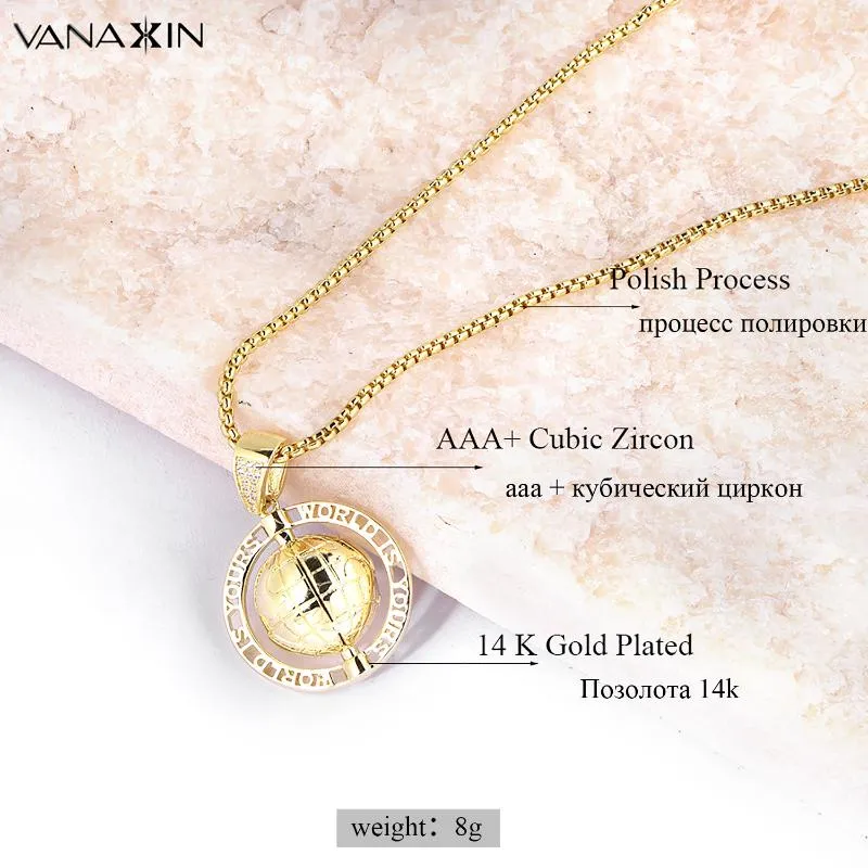 Pendant Necklaces VANAXIN World Rotating Globe Vintage Antique Glassglobe Charm Hip Hop Necklace Jewelry Gift209P