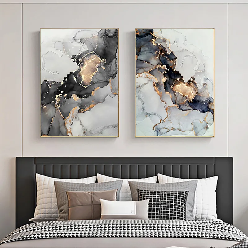 Gold Black Marble Canvas Poster Modern Abstract Wall Art Painting Nordic Posters and Prints Wall Pictures for Living Room Decor