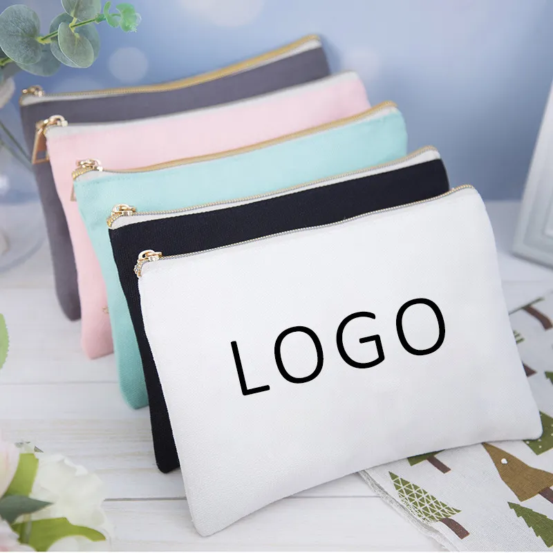 Piccolo Eco Friendly Personalizzato Blank Zipper Pouch Make Up Borse Plain White Cotton Canvas Makeup Cosmetic Bag Con 220704