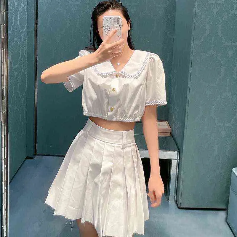 Summer Nuevo falda blanca plisada impresionante a estilo A de cintura A de estilo A dulce versátil