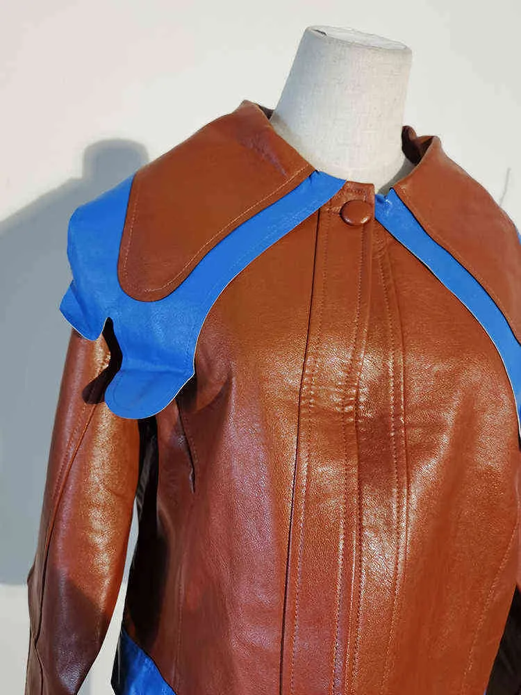 Brown Female Leather Jackets Coat Women's Autumn Design Sense Motorcycle Lether For Women Short Temperament Top Tide L220801