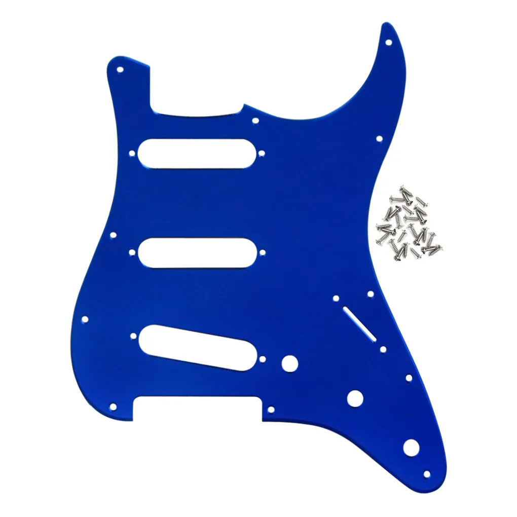 11 buracos pickguard sss scratch placa azul espelho 1ply acrílico com parafusos para peças de guitarra elétrica