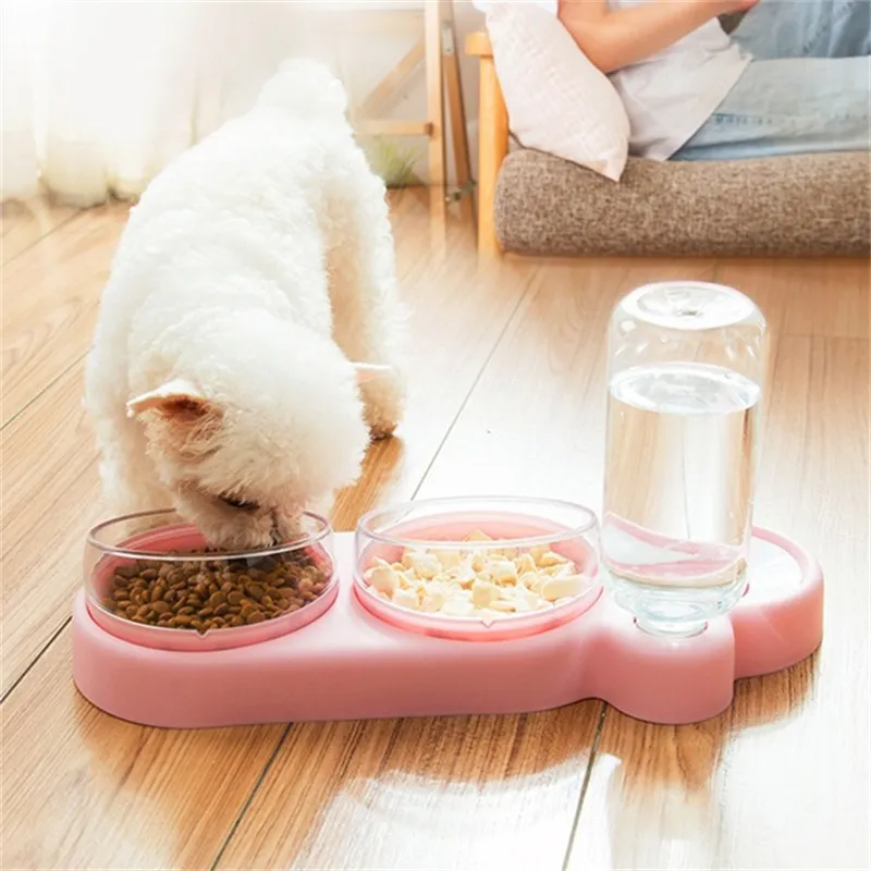 3 IN1 Wysokiej jakości Pet Dogs Cats Double Bowls Food Dozownik Podajnik wodny Dozownik do picia produktów 220323