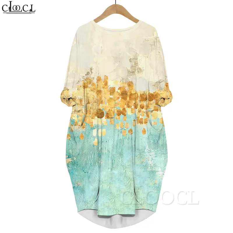 Women Dress Vintage Pattern 3D Graphics Printed Dress Long Sleeve Party Skirt Casual Pocket Female Dresses White Dress 220616