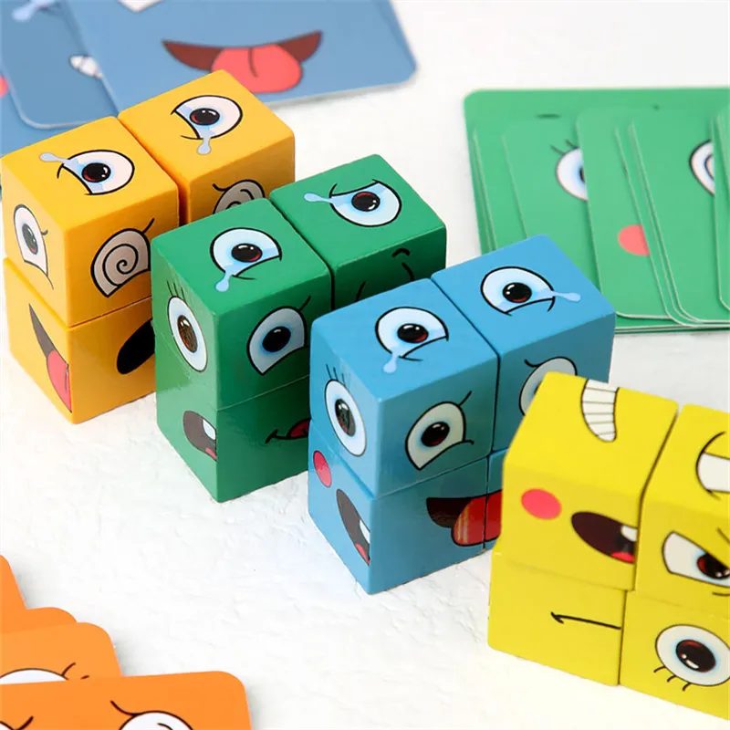 Montessori Kids Educational Toys Emotion Face Blocks Expressão Puzzles Games de mesa de cubo infantil Educação de aprendizado precoce 220706
