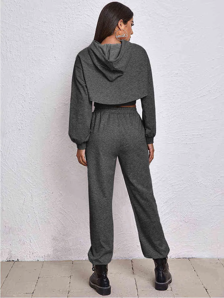 Женщины Athflow Style Hoodie Three-Pure Cust Solid Crop Bare Midriff Толстовка Athleisure и наряды для брюков, установленные для спорта T220729